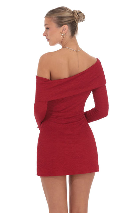 Lucy In The Sky Lace Off Shoulder Dress in Red