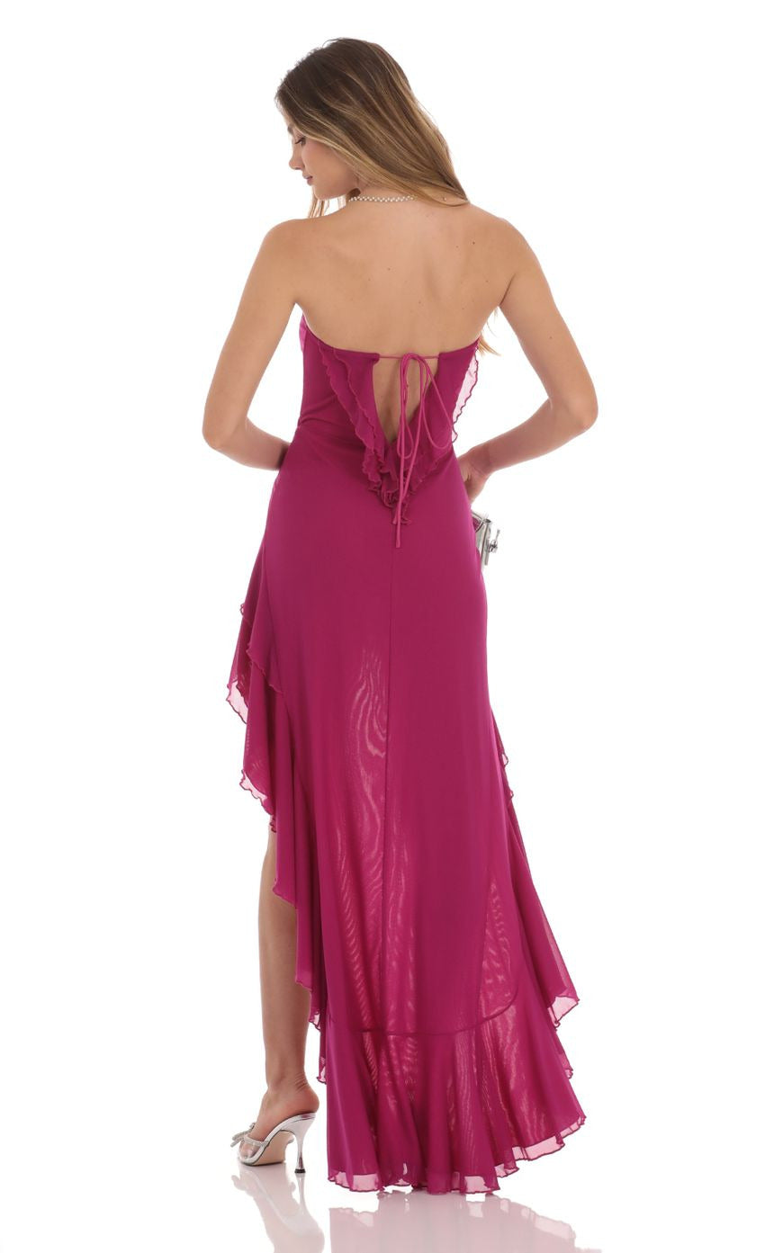 Lucy in the Sky Strapless Mesh High Low Dress