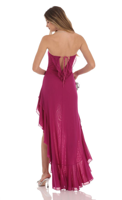 Lucy in the Sky Strapless Mesh High Low Dress