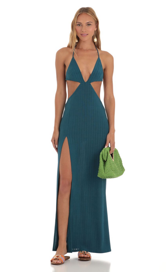 Lucy in the Sky Striped Bikini Cutout Maxi Dress in Blue