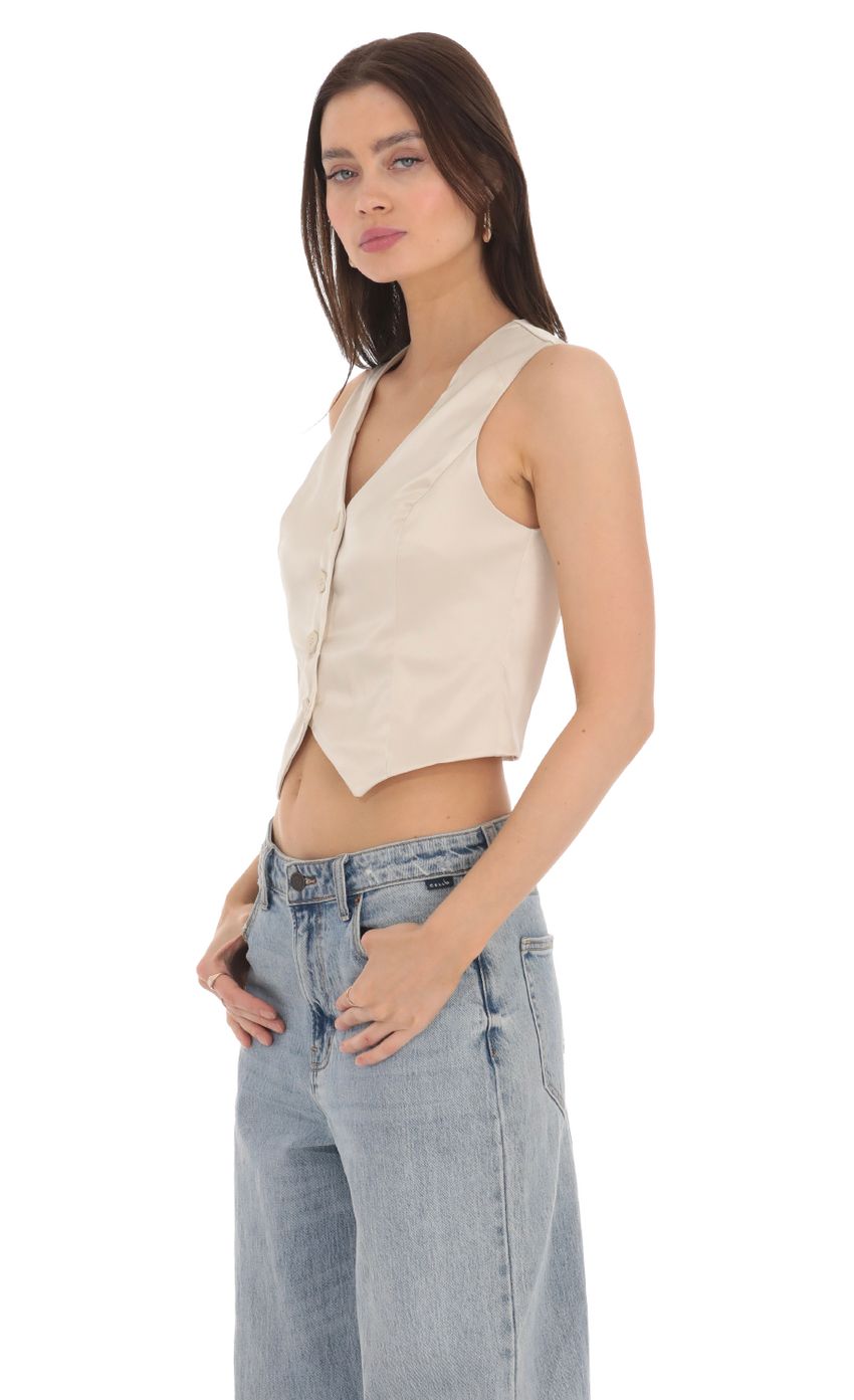 Lucy in the Sky Satin Button Vest Top in Cream