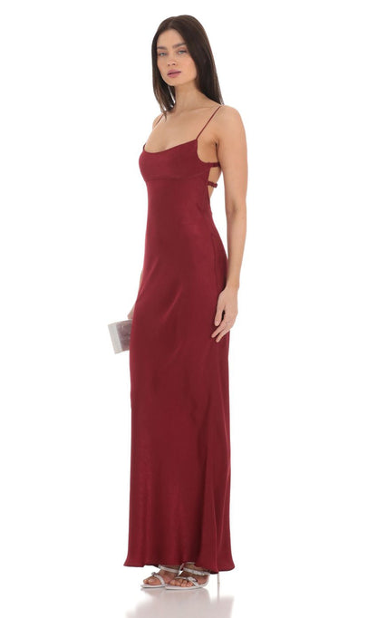 Lucy in the Sky Satin Open Back Maxi Dress 1