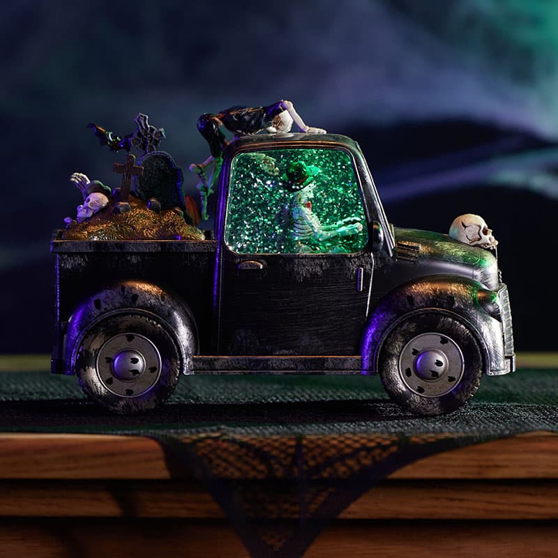 Cracker Barrel Skeleton Truck Glitter Globe