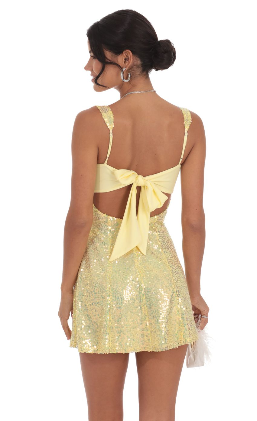 Lucy in the Sky Sequin Glitter Back Bow Bodycon Dress in Yellow