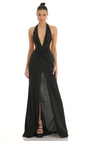 Lucy in the Sky Shimmer Front Slit Open Back Maxi Dress