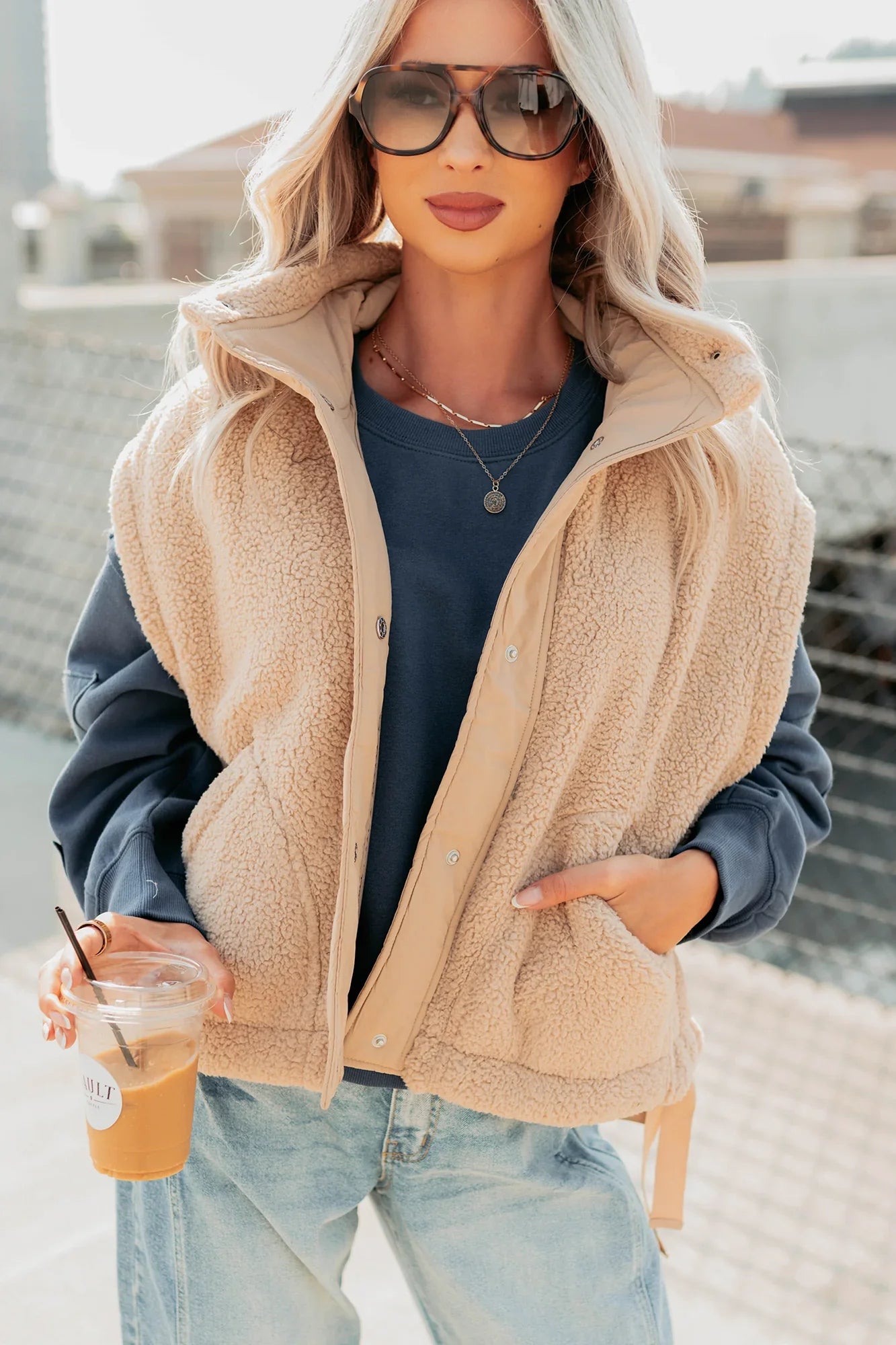 NanaMacs Dream Ahead Fleece Side Tie Vest (Tan)