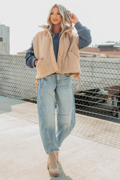 NanaMacs Dream Ahead Fleece Side Tie Vest (Tan)