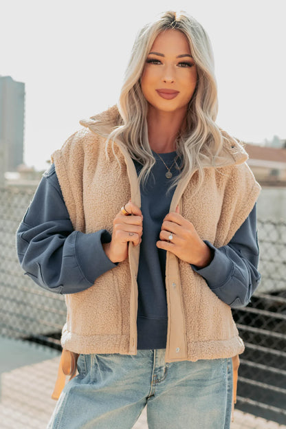 NanaMacs Dream Ahead Fleece Side Tie Vest (Tan)