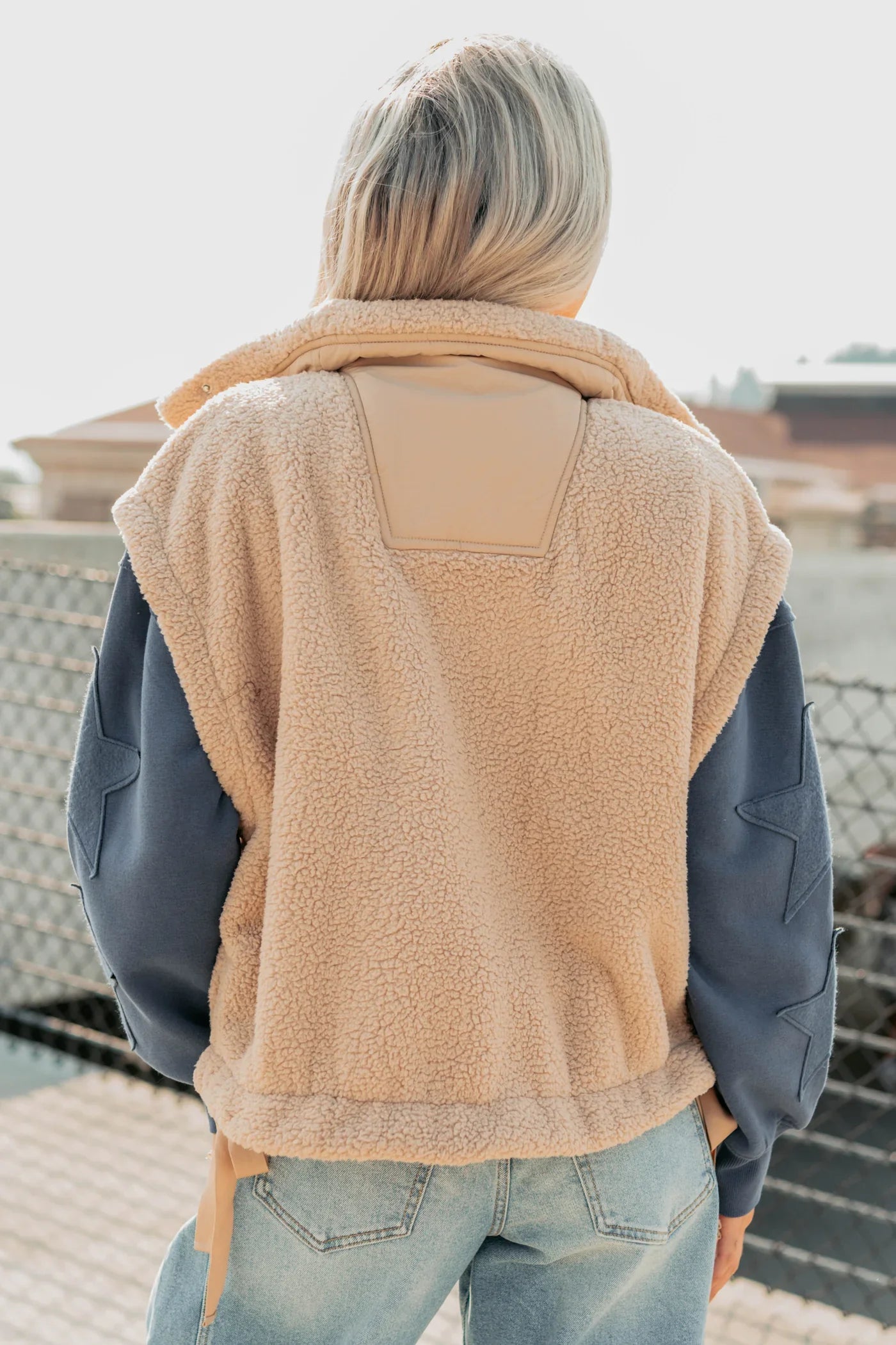 NanaMacs Dream Ahead Fleece Side Tie Vest (Tan)