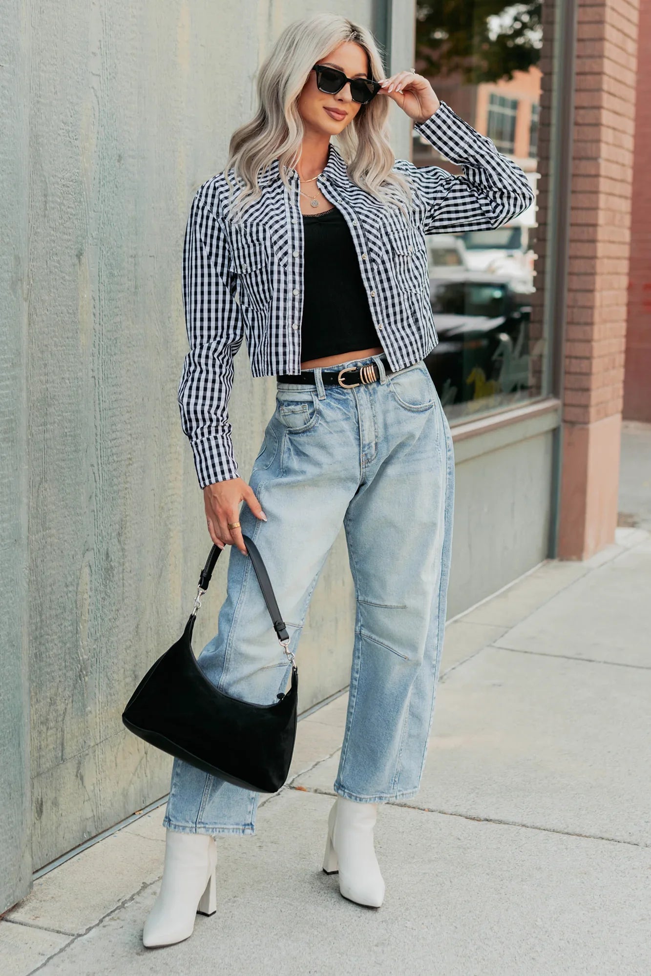 NanaMacs Morning Markets Signature 8 Gingham Crop Shirt (Black)