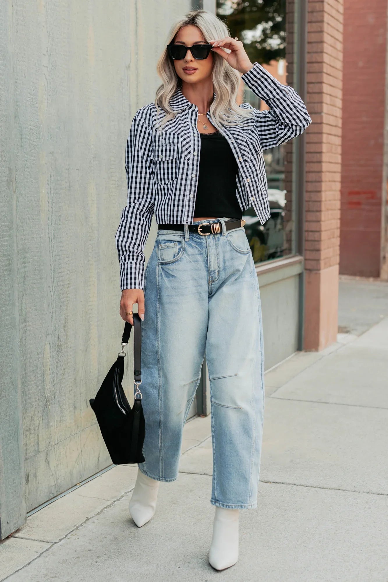 NanaMacs Morning Markets Signature 8 Gingham Crop Shirt (Black)