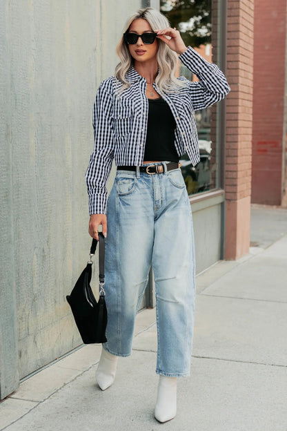 NanaMacs Morning Markets Signature 8 Gingham Crop Shirt (Black)