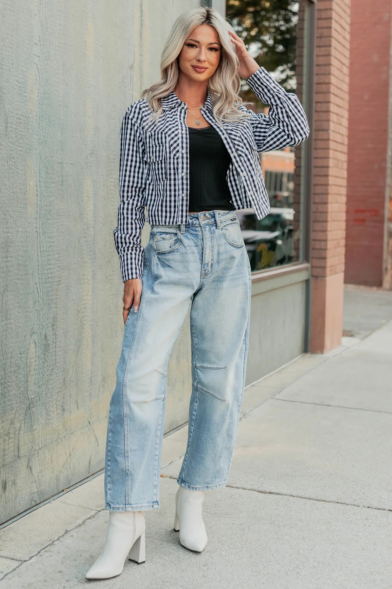 NanaMacs Morning Markets Signature 8 Gingham Crop Shirt (Black)