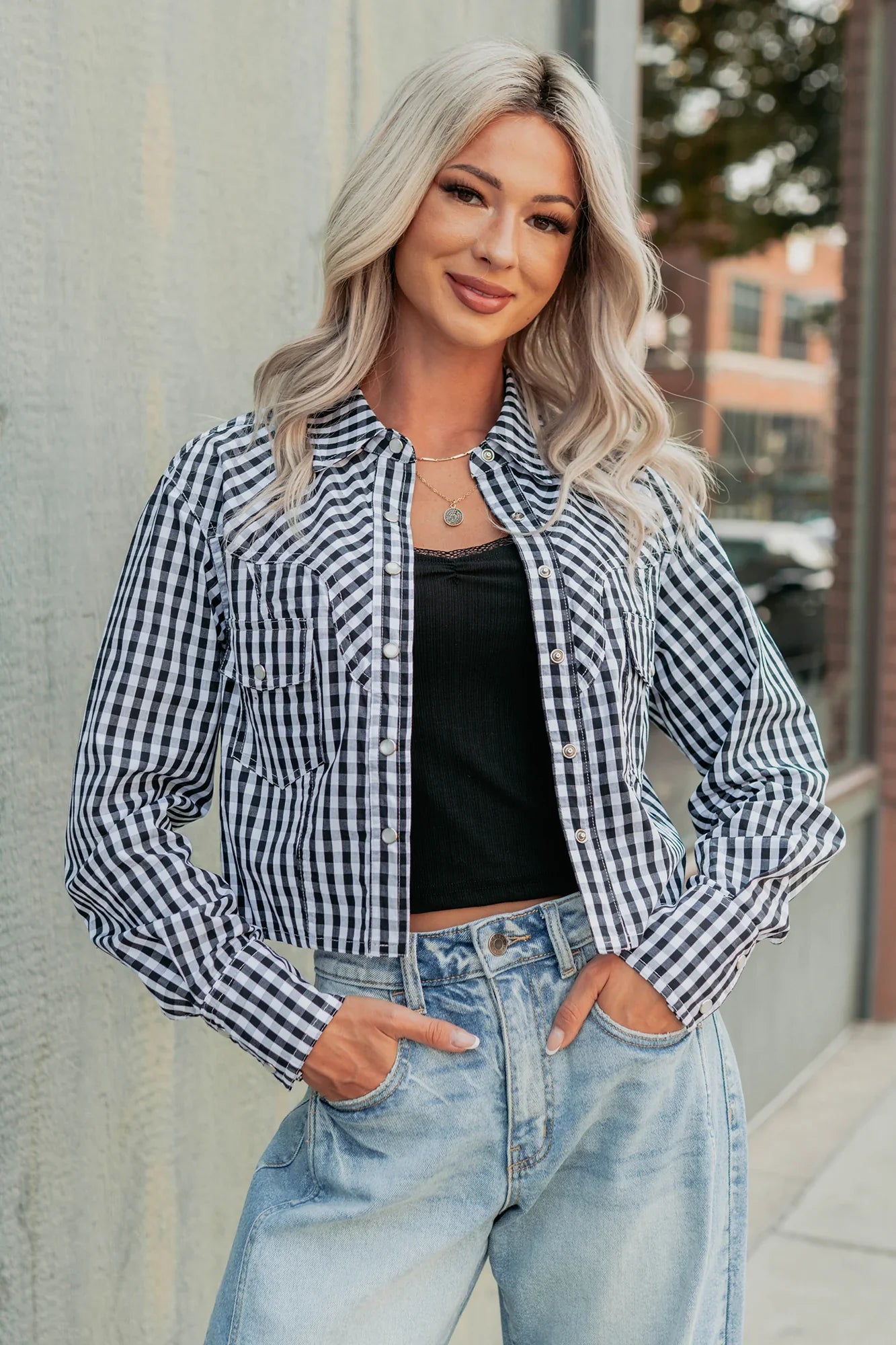 NanaMacs Morning Markets Signature 8 Gingham Crop Shirt (Black)