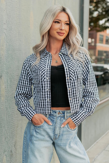 NanaMacs Morning Markets Signature 8 Gingham Crop Shirt (Black)