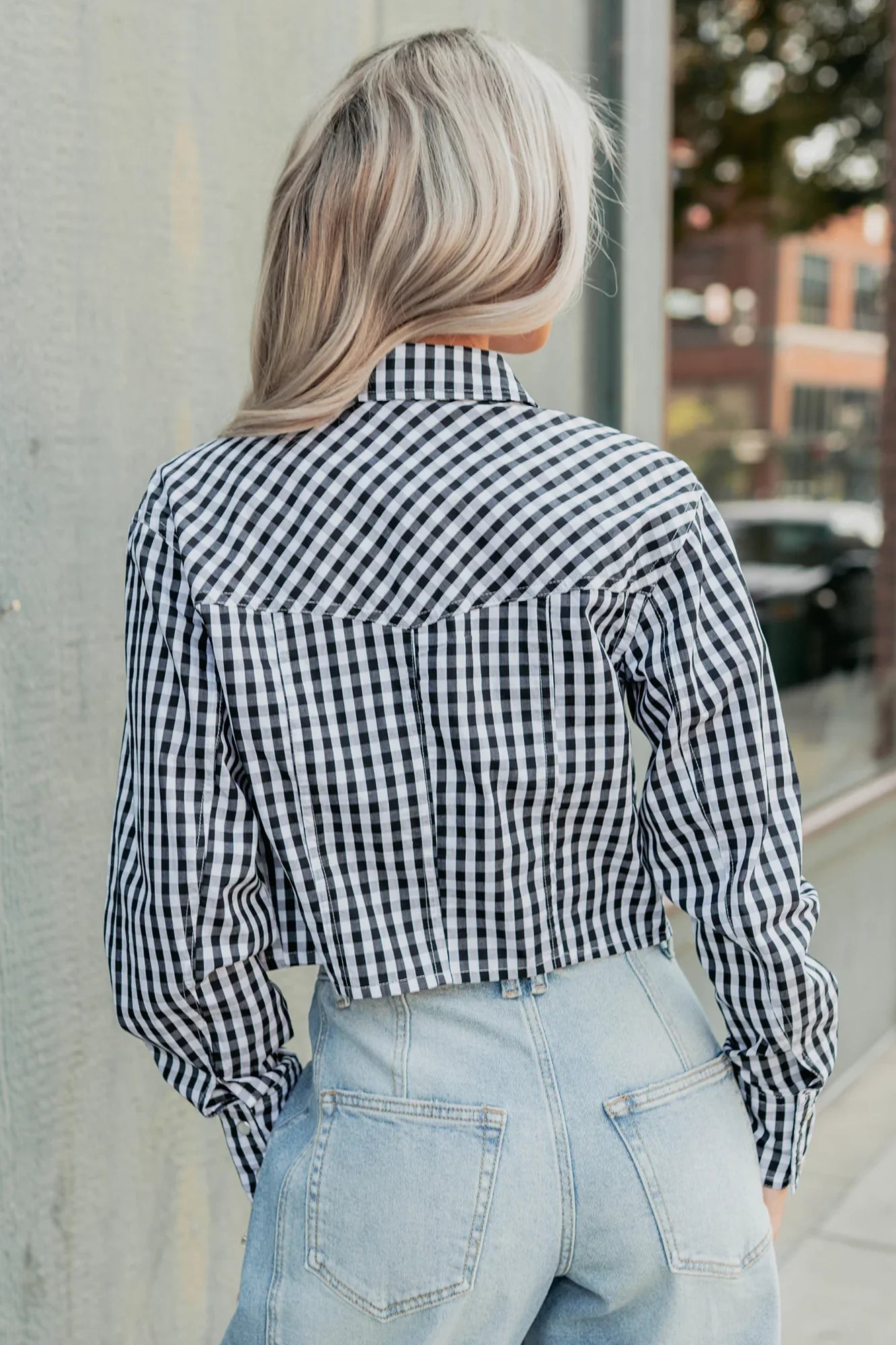 NanaMacs Morning Markets Signature 8 Gingham Crop Shirt (Black)