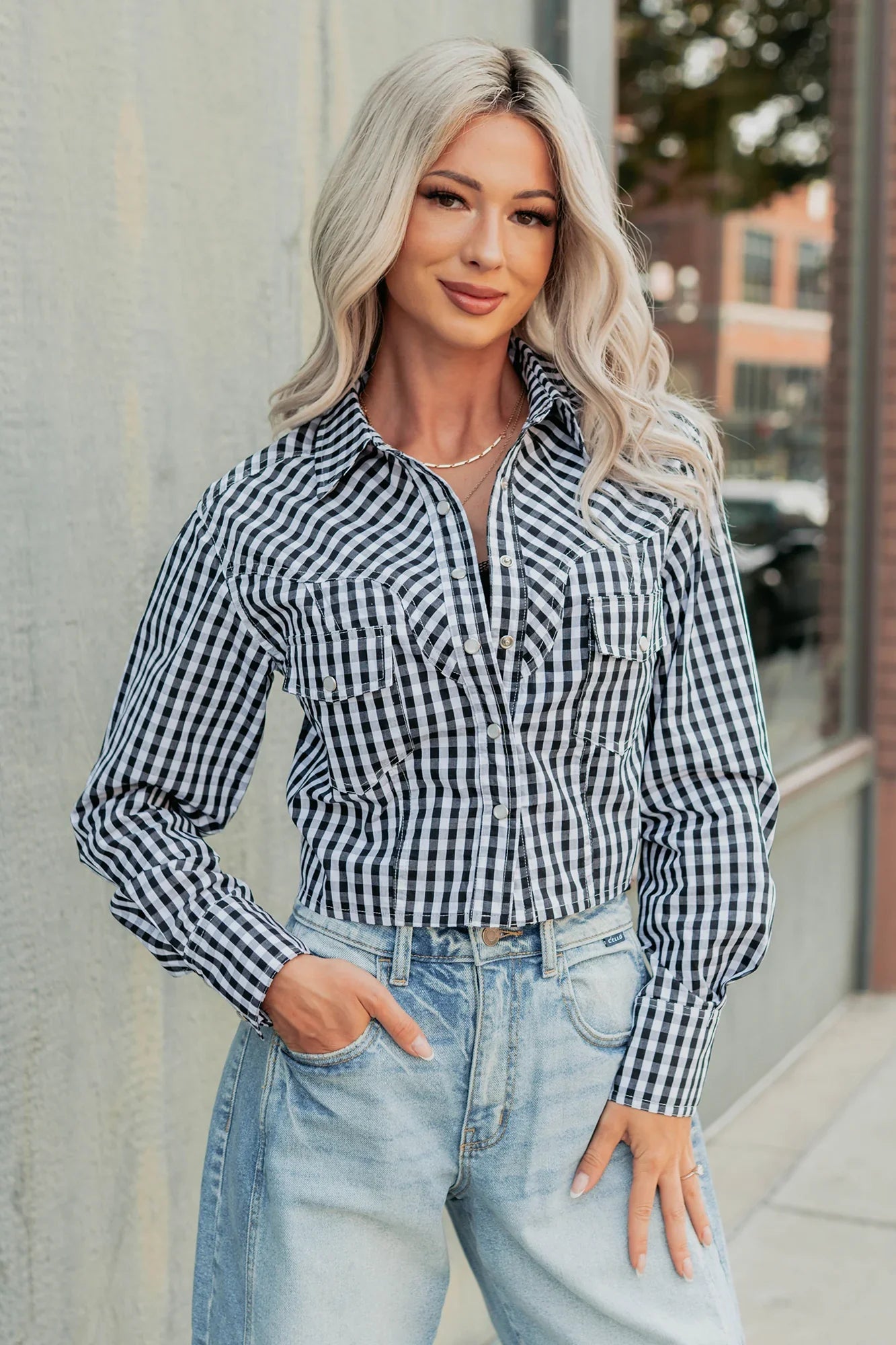 NanaMacs Morning Markets Signature 8 Gingham Crop Shirt (Black)