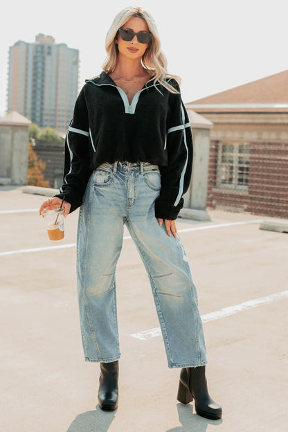 NanaMacs Simple Comfort Half-Zip Fleece Pullover (Black)