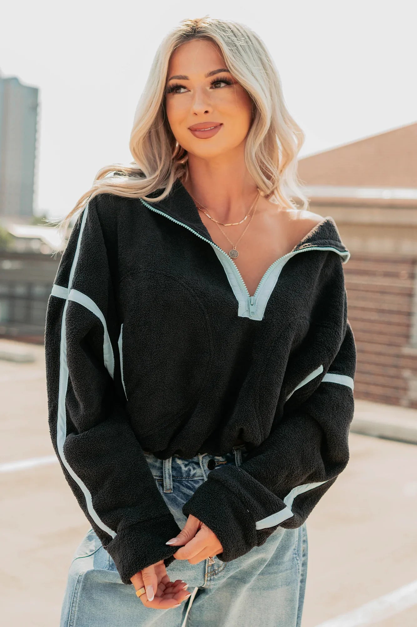 NanaMacs Simple Comfort Half-Zip Fleece Pullover (Black)