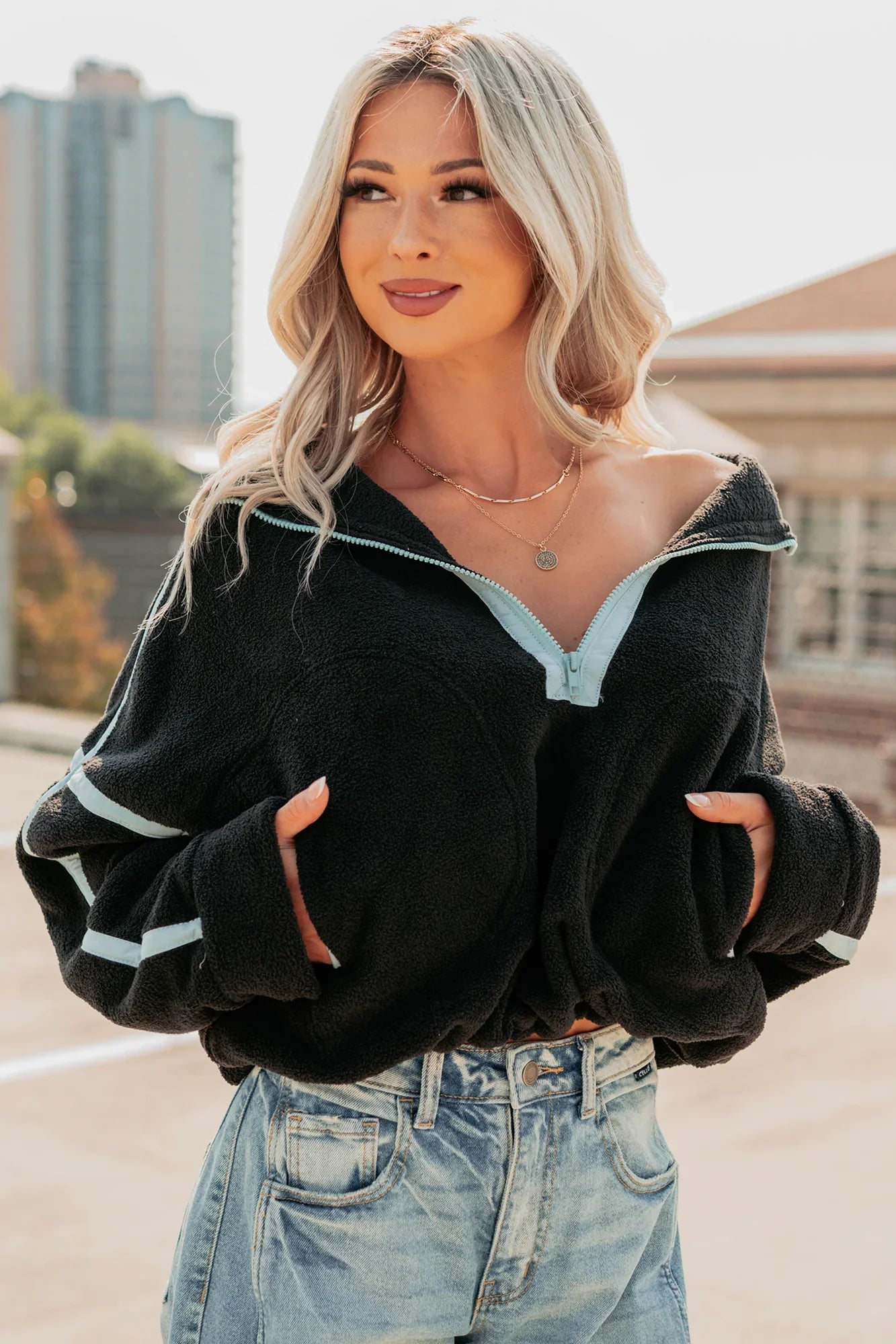 NanaMacs Simple Comfort Half-Zip Fleece Pullover (Black)