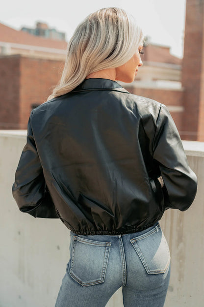 NanaMacs Fearless Moves Faux Leather Zip-Up Jacket (Black)