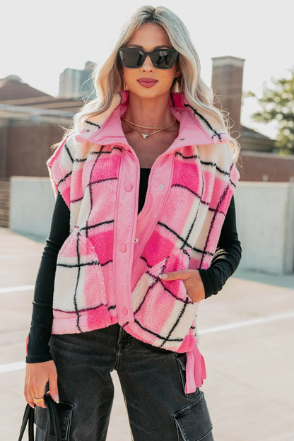 NanaMacs Let It All Go Plaid Fleece Vest (Pink)