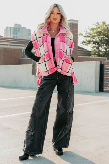 NanaMacs Let It All Go Plaid Fleece Vest (Pink)