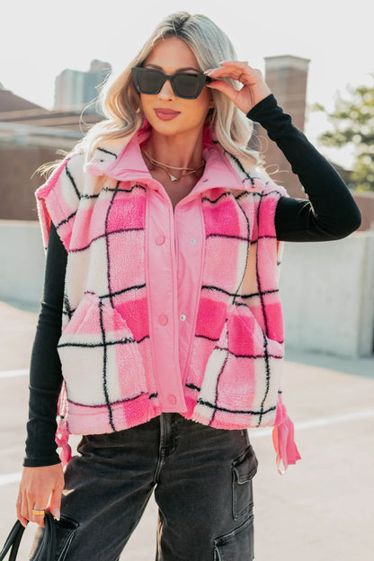 NanaMacs Let It All Go Plaid Fleece Vest (Pink)