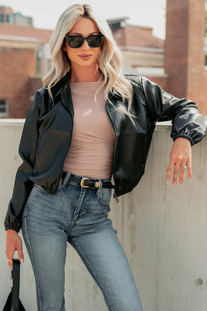 NanaMacs Fearless Moves Faux Leather Zip-Up Jacket (Black)