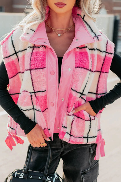 NanaMacs Let It All Go Plaid Fleece Vest (Pink)