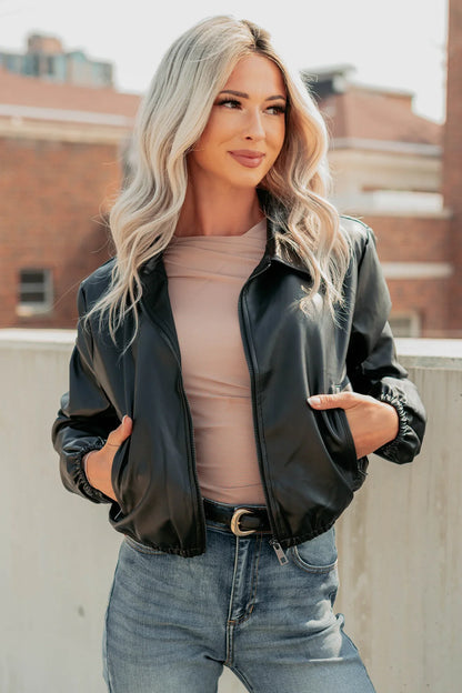 NanaMacs Fearless Moves Faux Leather Zip-Up Jacket (Black)