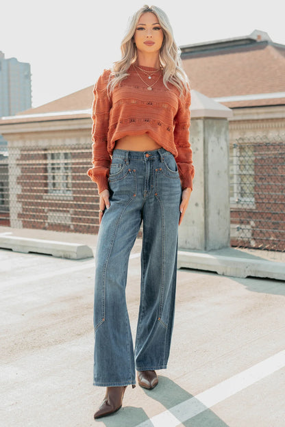 NanaMacs Quiet Mornings Open Knit Detailed Sweater (Terracotta)