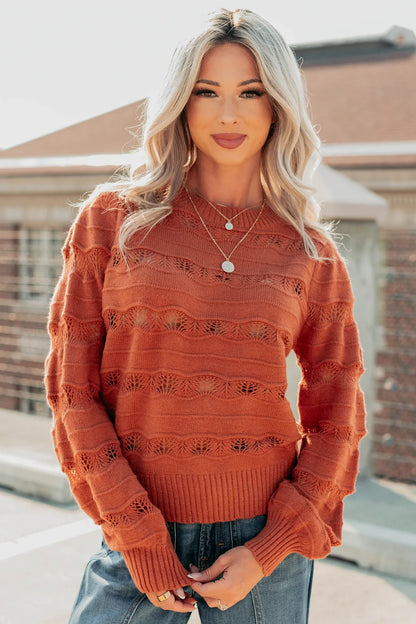 NanaMacs Quiet Mornings Open Knit Detailed Sweater (Terracotta)