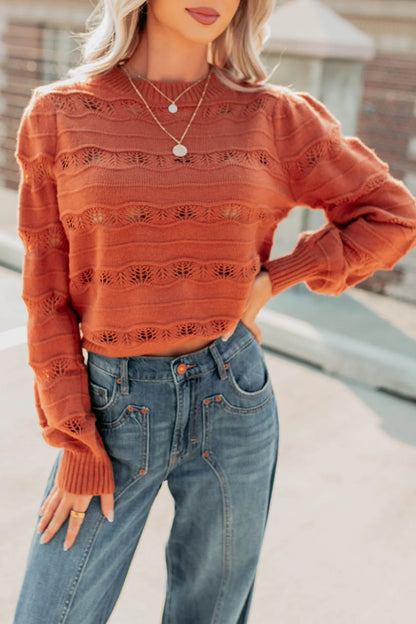 NanaMacs Quiet Mornings Open Knit Detailed Sweater (Terracotta)