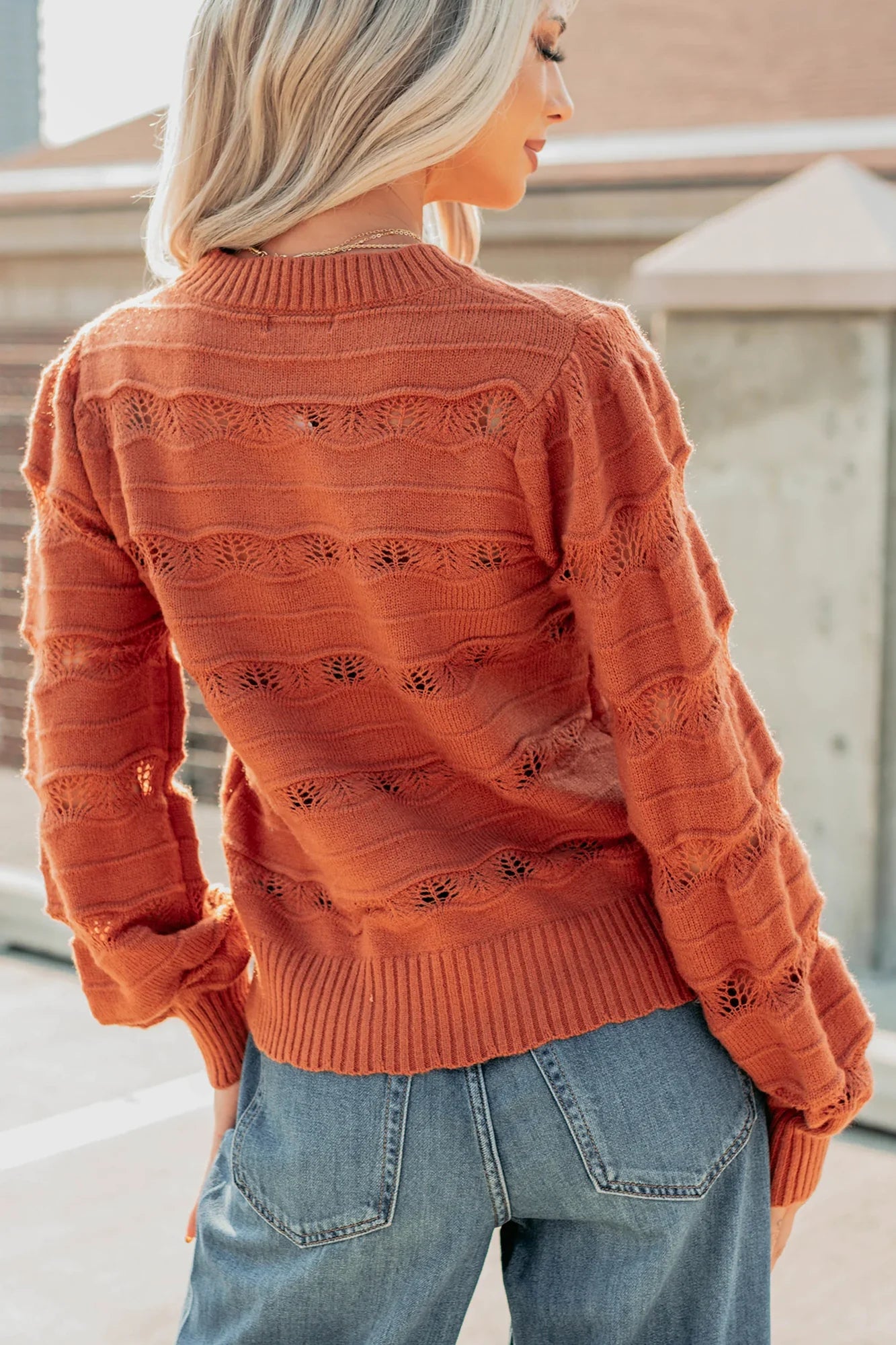 NanaMacs Quiet Mornings Open Knit Detailed Sweater (Terracotta)