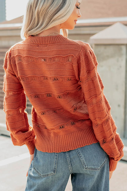 NanaMacs Quiet Mornings Open Knit Detailed Sweater (Terracotta)