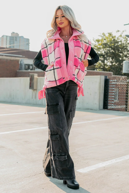 NanaMacs Let It All Go Plaid Fleece Vest (Pink)