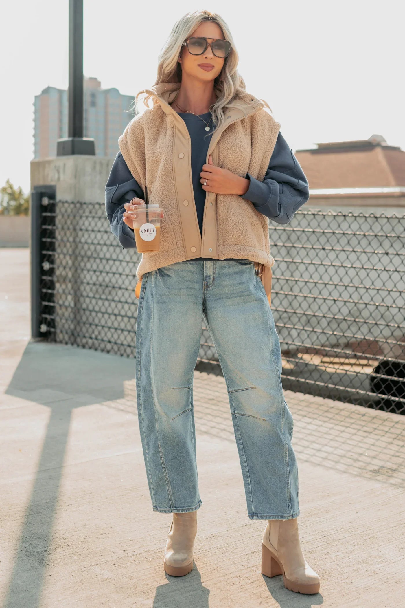 NanaMacs Dream Ahead Fleece Side Tie Vest (Tan)