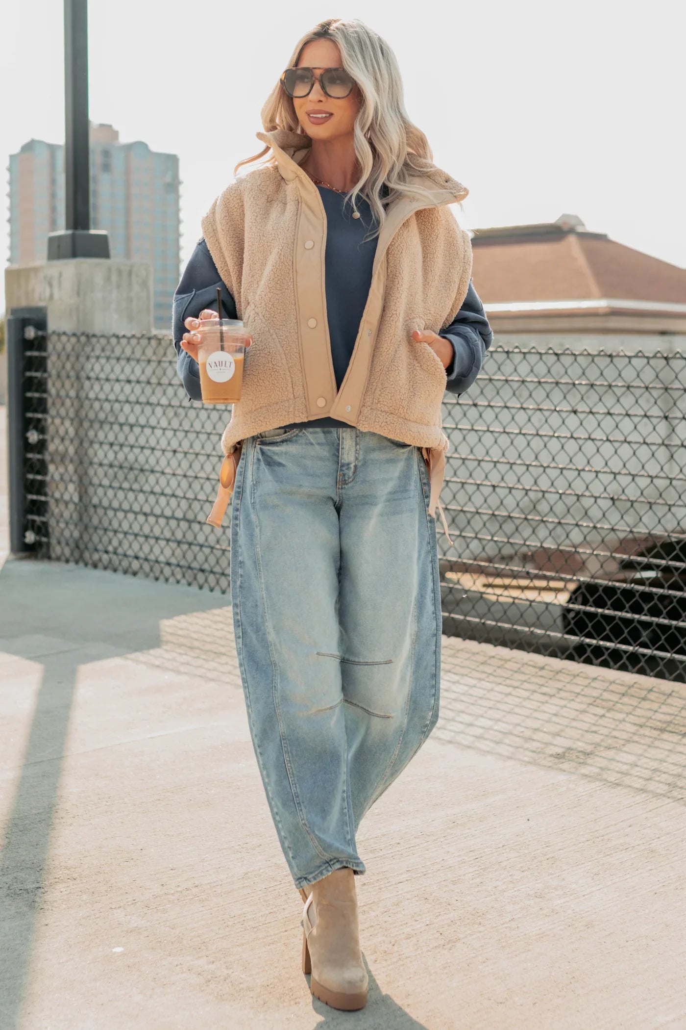 NanaMacs Dream Ahead Fleece Side Tie Vest (Tan)