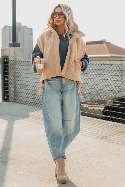 NanaMacs Dream Ahead Fleece Side Tie Vest (Tan)