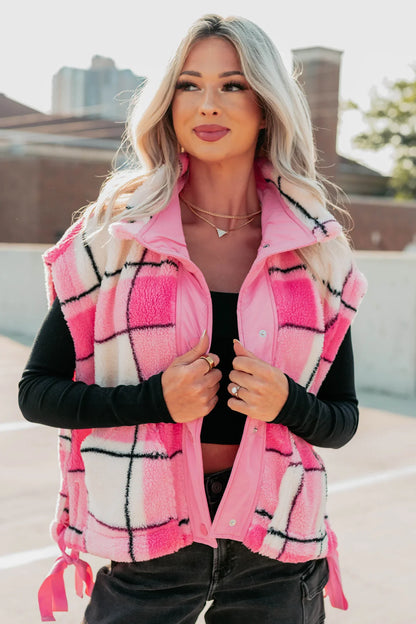 NanaMacs Let It All Go Plaid Fleece Vest (Pink)