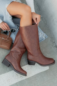 NanaMacs Off The Trail Mid-Calf Faux Leather Boots (Cognac)