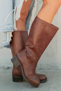 NanaMacs Off The Trail Mid-Calf Faux Leather Boots (Cognac)