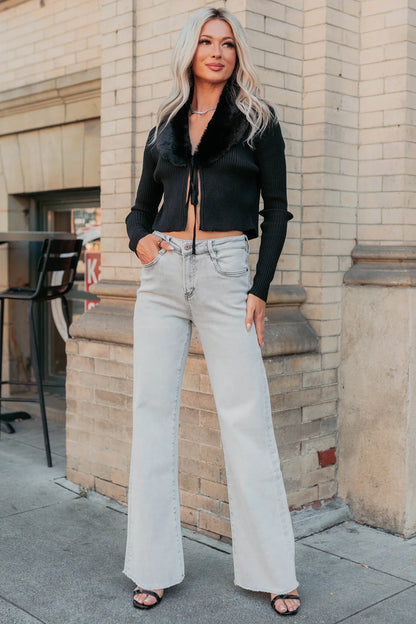 NanaMacs Glitz Happens Detachable Fur Collar Top (Black)