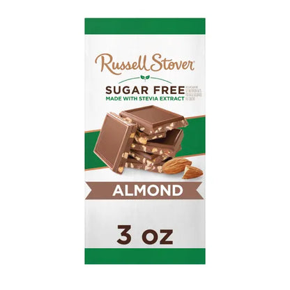 Russell Stover Chocolates 3 oz. Sugar Free Chocolate Candy Almond Tile Bar, case of 12