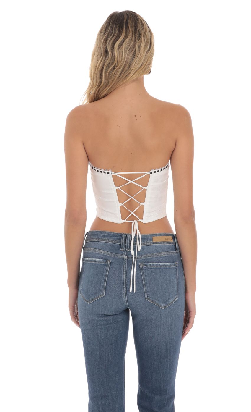 Lucy in the Sky Strapless Jaqcuard Top in White