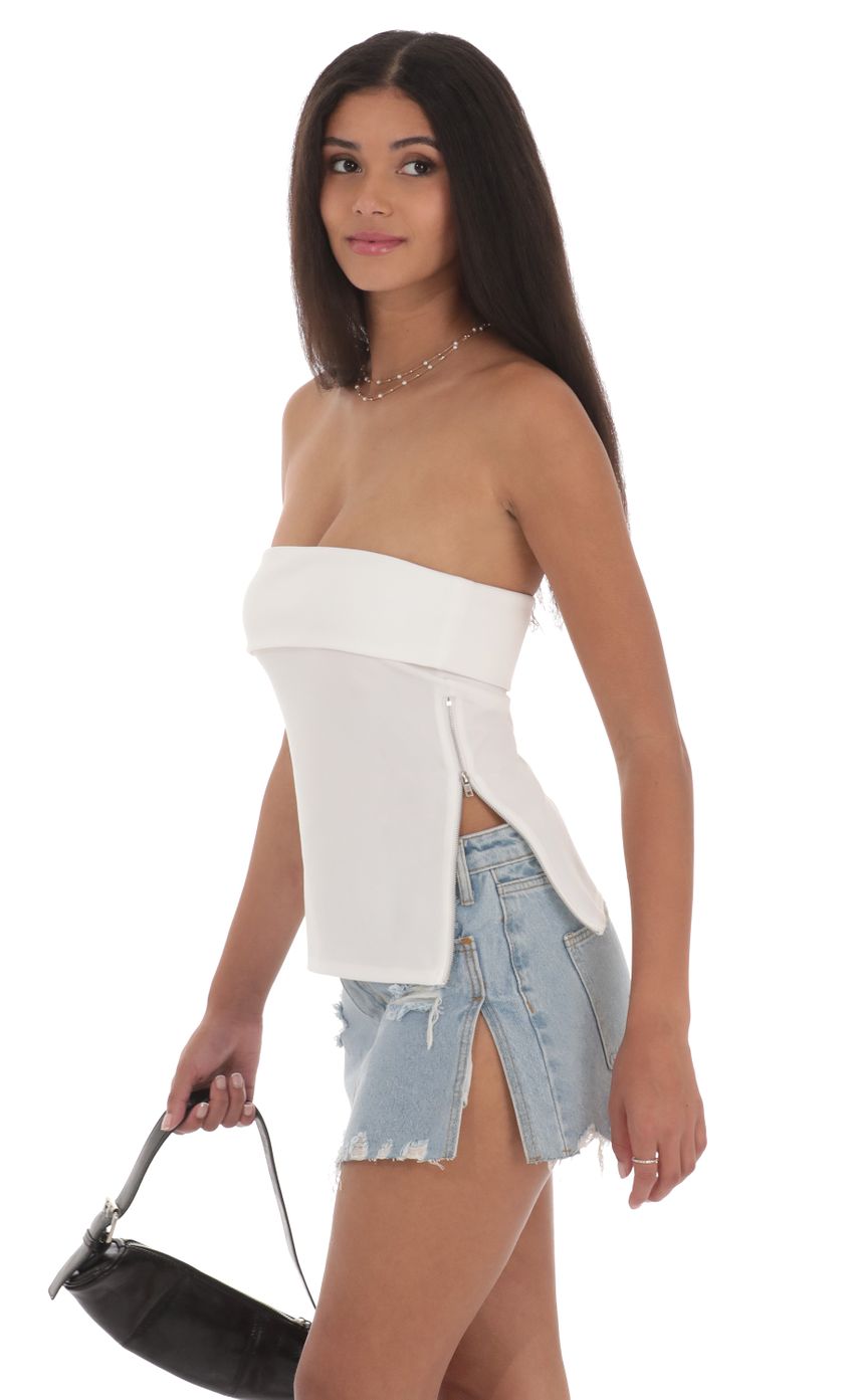 Lucy in the Sky Zipper Slit Top in White