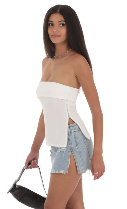 Lucy in the Sky Zipper Slit Top in White