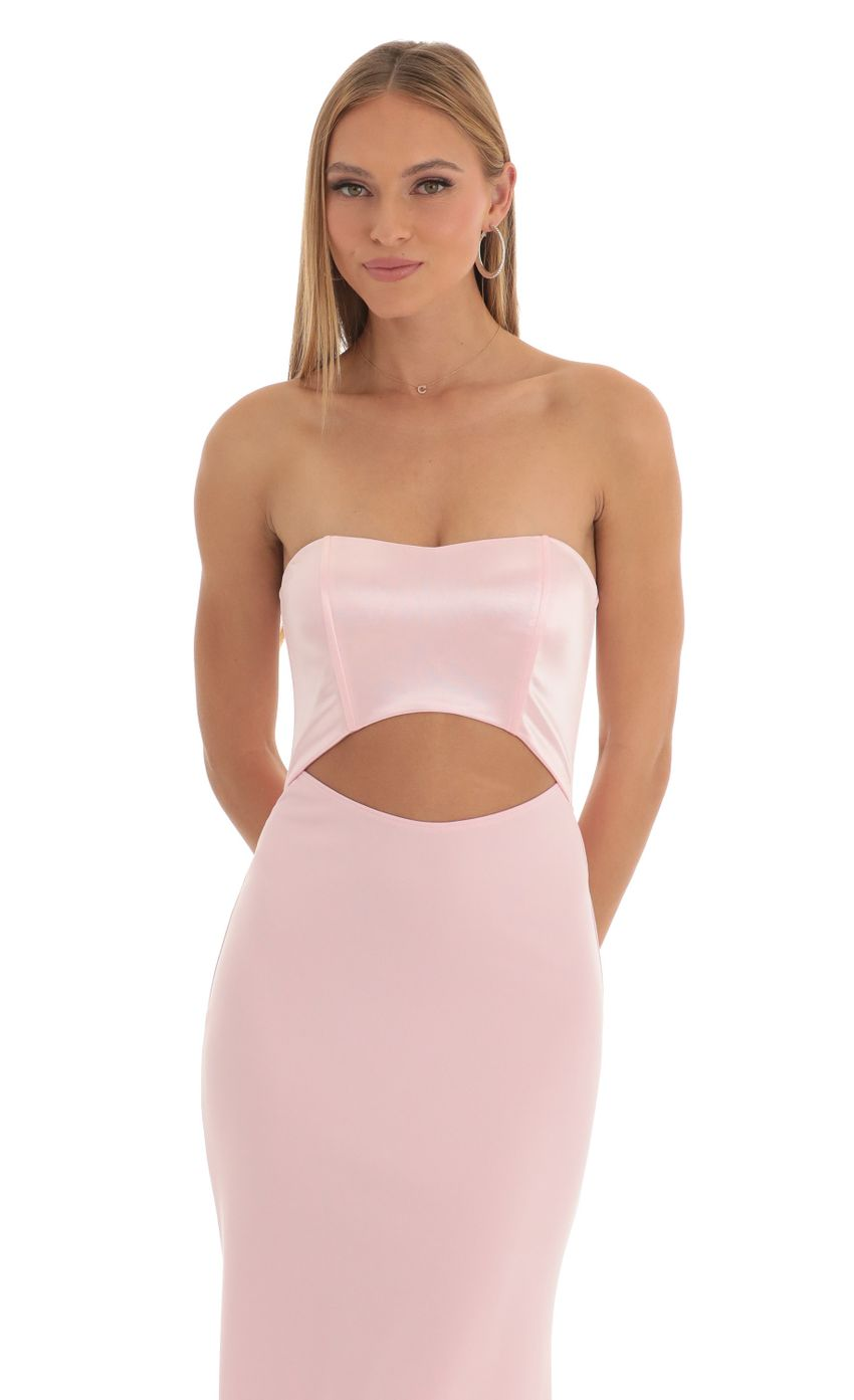 Lucy in the Sky Satin Corset High Low Crepe Maxi Dress