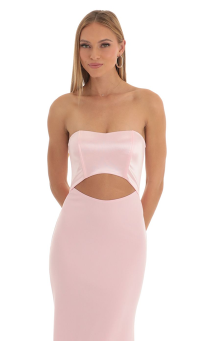 Lucy in the Sky Satin Corset High Low Crepe Maxi Dress